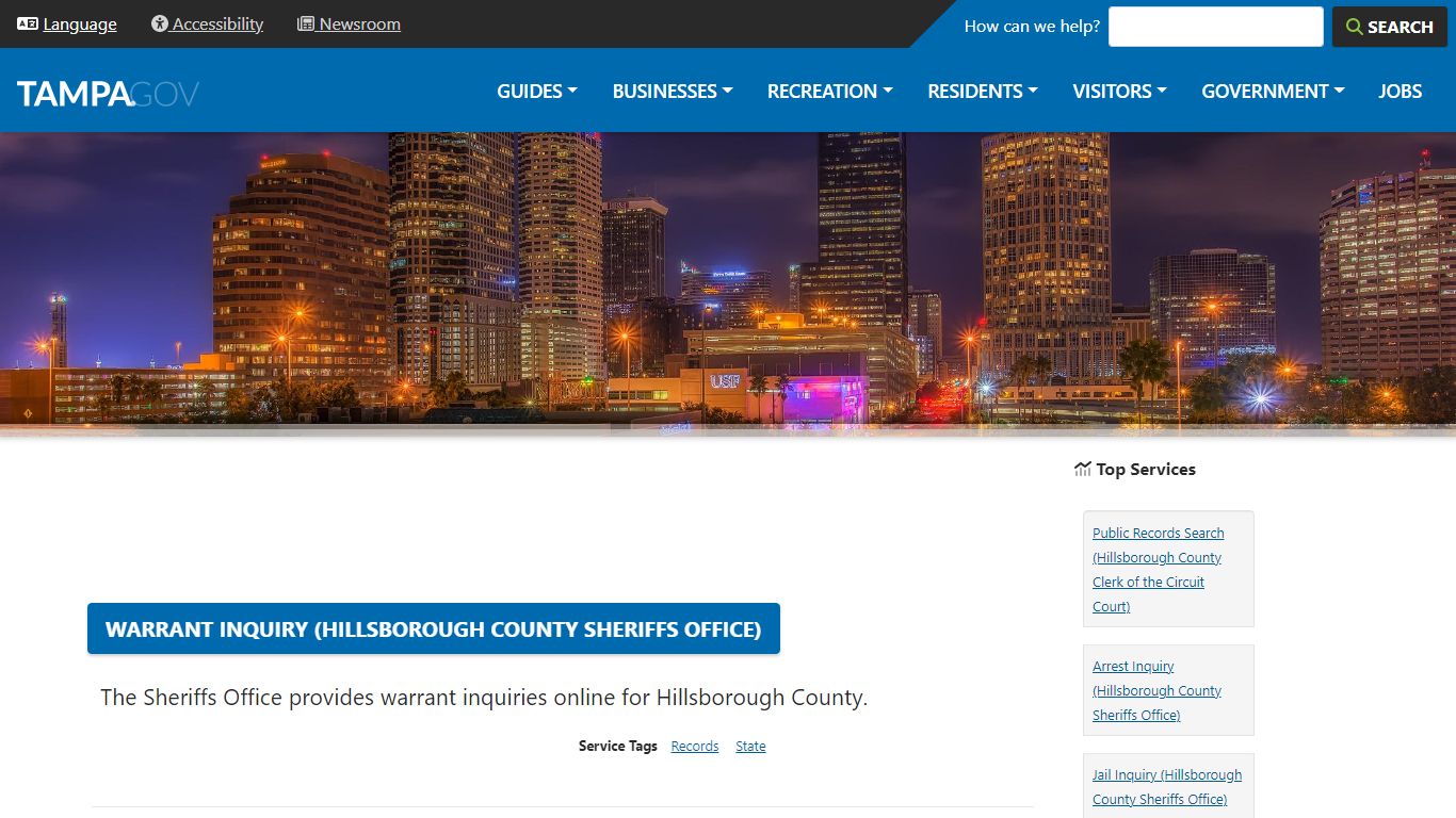 Warrant Inquiry (Hillsborough County Sheriffs Office)